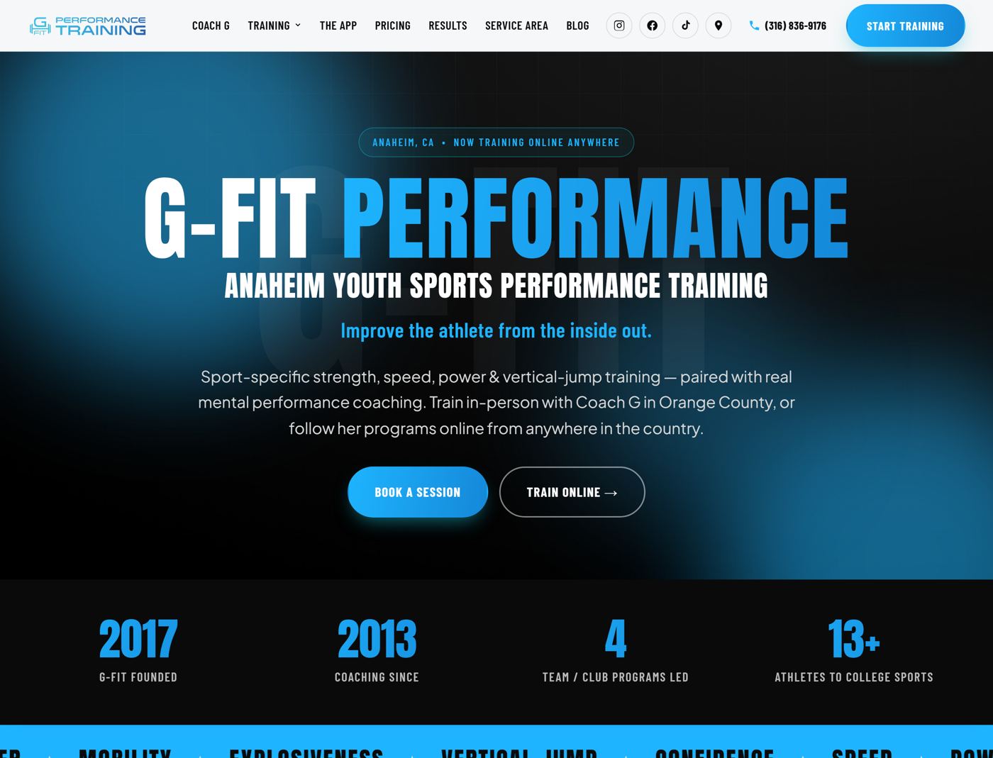 G-Fit Performance Training website built by Axis Digital Studios
